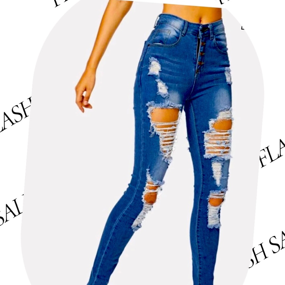 Distressed blue Jean straight leg pants . New i